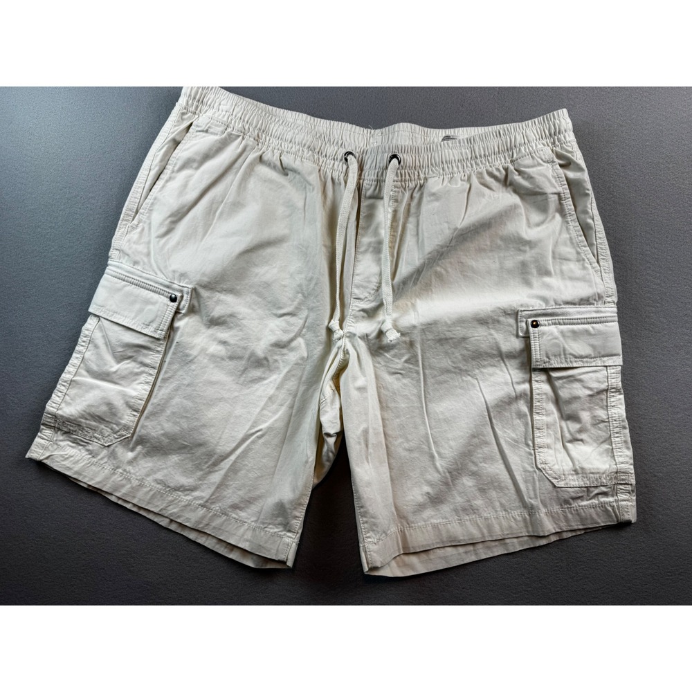 HM Relaxed Fit Cargo Shorts Mens XL Cream Off White Cotton Drawstring Waist